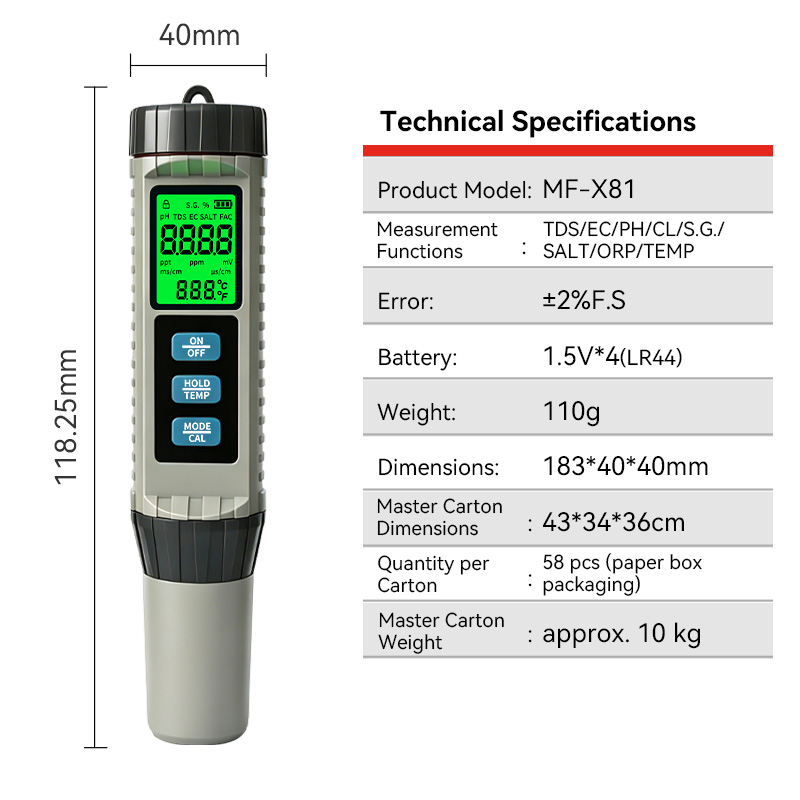 MF-X81 Taşınabilir Çok Fonksiy - Ph Meter Digital Water Tester incelemesi ve fiyatı